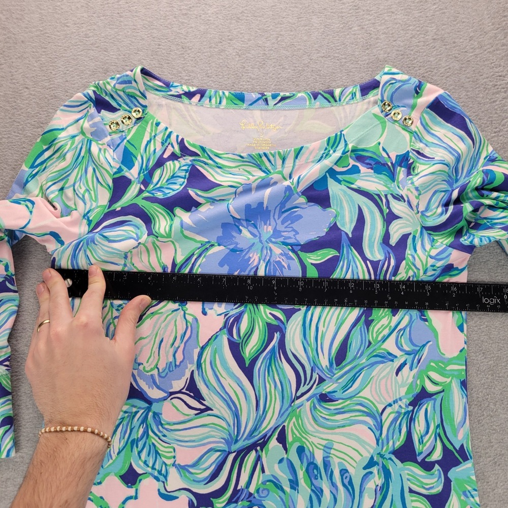 Lilly‎ Pulitzer Sophie Shift Dress Pink Blue Floral Gold Button Shoulder Small - Picture 4 of 8
